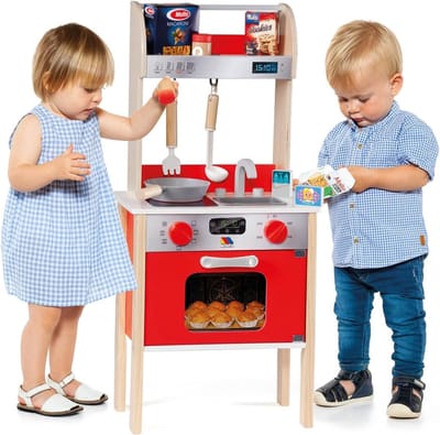 Houten Speelkeuken voor Kinderen met 10 Accessoires en Kookfuncties