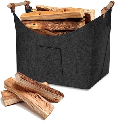 Houtmand vilt - opvouwbare Haardhout Mand - Houtmand voor binnen - 3 mm dik vilt - houten mand voor haardhout voor boodschappen, hout, krant of brandhout - Donkergrijs