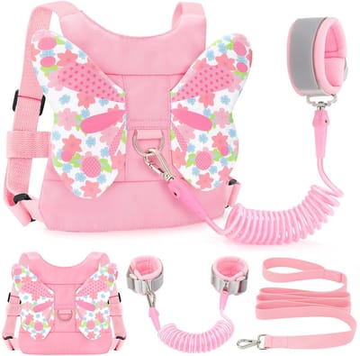 Anti-verliesset voor kinderen - 3-in-1 veiligheidsgordel voor peuters - Anti-verlies polsband - Anti-verliesriem voor kinderen - Geschikt voor meisjes - Roze vlinder
