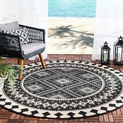 Waterdicht buitenkleed - Tuin tapijt - Buiten decoreren - Vlekbestendig machine wasbaar - 100cm diameter - Tropisch patroon