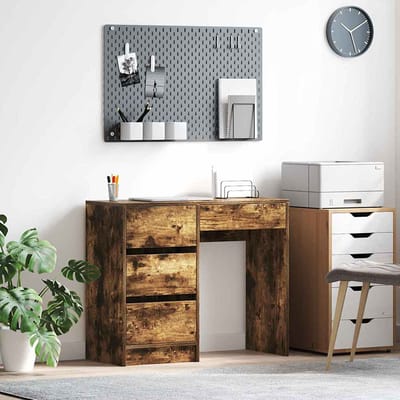 vidaXL - Bureau - Rook - Eiken - Bewerkt - hout - 90 - x - 37.5 - x - 75 - cm