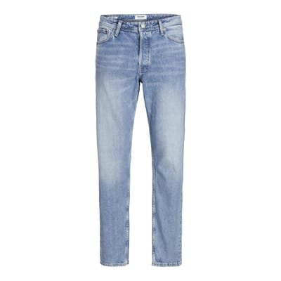 Jack & Jones blauwe heren jeans   Chris   Stonewash wassing   Relaxed Fit   Steekzakken   Knoopsluiting   Duurzaam   High waist Blauw 32/34