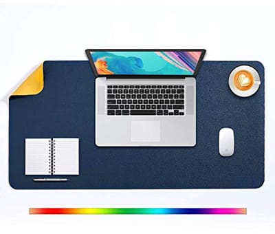XL Bureau Onderlegger - Multifunctionele Muis Mat - Waterdicht PU Leer - 80x40cm Donkerblauw/Geel