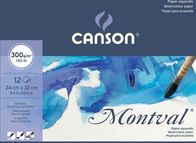 Montval aquarelpapier | wit met fijne korrel 300 g/m² | ft 24 x 32 cm | blok met 12 vellen