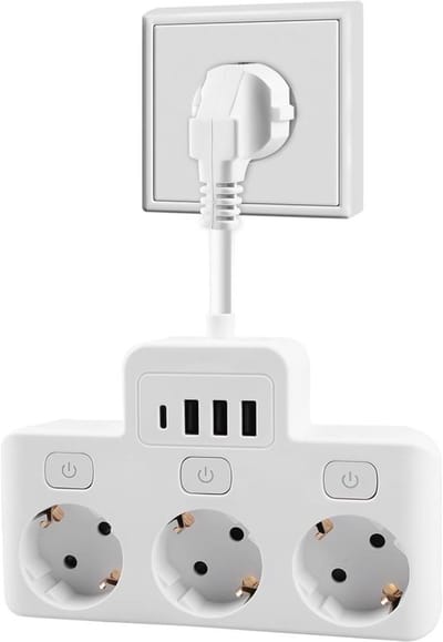 SnelShoppen - 3 Weg Aansluitingen, Bureau Stopcontact Verlengsnoer 4000W, 16A USB Meerdere Stopcontact met 3 USB Poorten voor Thuis, Kantoor en Reizen