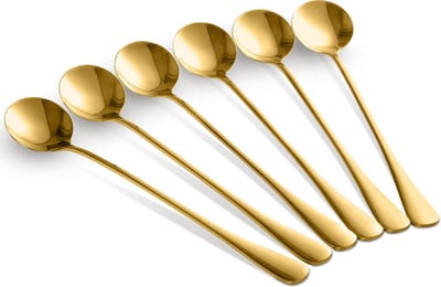 Alheco 6 lange ronde lepels – Latte macchiato – Dessertlepels set – 19,5cm – Sorbetlepels – IJslepels - Theelepels - Goud