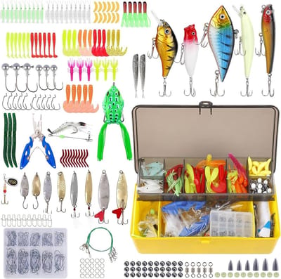 301 STKS Vissen Lokt Zeebaars Set - Gemengd Tackle-Drijvend Vissen Lokt Haak - Vissen Accessoires Kit Set met Opbergdoos - Metalen Vissen Lokt Spinner Baits Vis Dreggen Haken - Visgerei