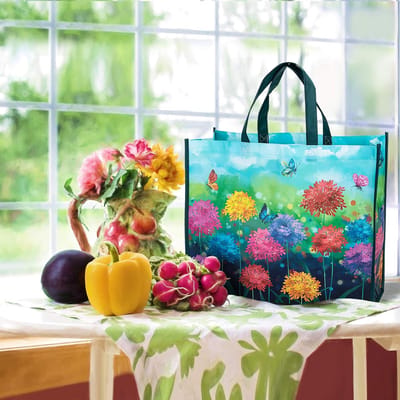 PromoHome Stuks Boodschappentassen Herbruikbare Bloem Vlinder Boodschappentassen Wasbare Opvouwbare Draagtas 50LBS