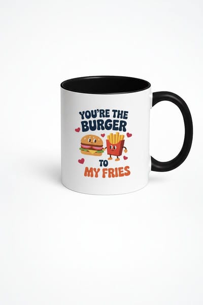 Liefdes Mok 'You're the Burger to My Fries' - Grappig Romantisch Burger & Frietjes Cadeau