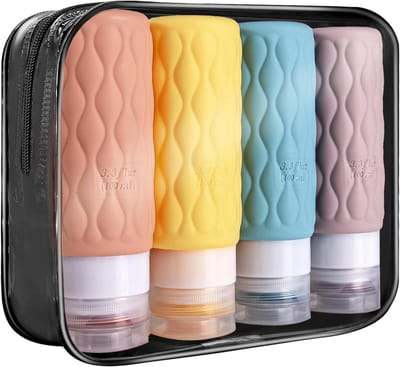 Famanu – Reisflessen voor toiletartikelen 100 ml siliconen reisflessen set met doorzichtige rits toilettas lekvrije navulbare knijpen reiscontainers