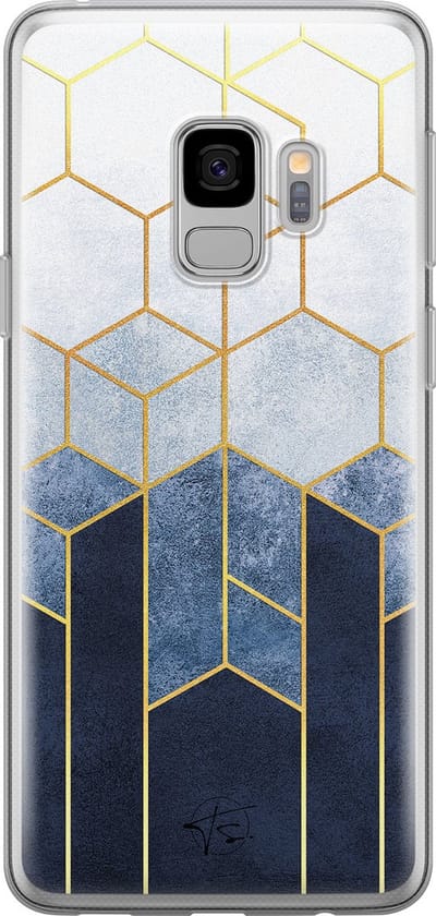 Hoesje geschikt voor Samsung Galaxy S9 - Geometrisch fade art - Soft Case - TPU - Print - Blauw - Mooie Telefoonhoesjes