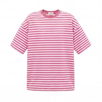 Colorful Striped Tee – Casual Shirt met Korte Mouwen – Comfortabele Top voor Dagelijks Gebruik - Peach Pink - Maat M
