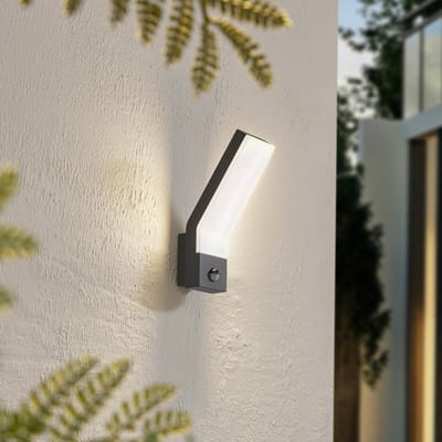 Lindby LED buiten wandlamp Korvik, 26 cm, antraciet, sensor