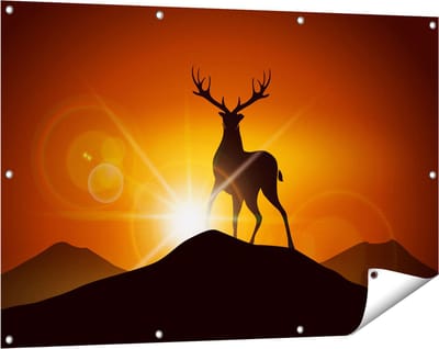 Gards Tuinposter Hert op een Berg - Abstract - Silhouet - 120x80 cm - Tuindoek - Tuindecoratie - Wanddecoratie buiten - Tuinschilderij