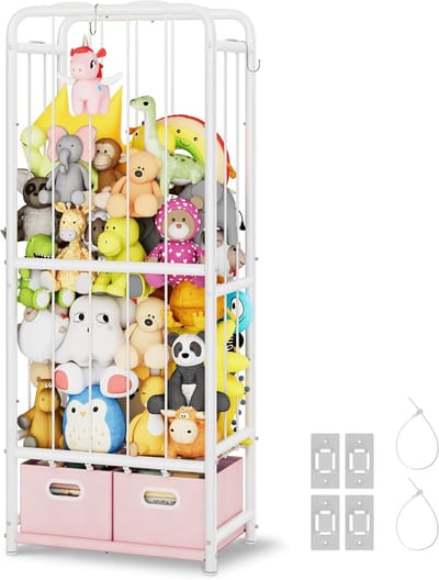 Opbergkooi Knuffels - Speelgoed Plank - Kinderkamer Organiseren - Stevig Metaal Frame - 29.85 x 55.88 x 146.69 cm