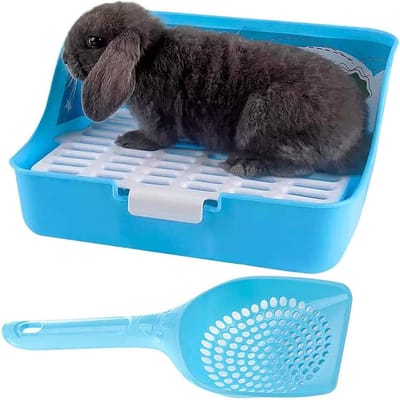 Konijnenkooi Kattenbakje Hoektoilet voor kleine dieren Konijnenkattenbakje met schepje voor volwassen cavia's, fretten en ratten.