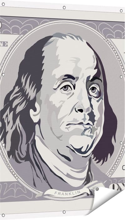 Gards Tuinposter Geld Dollar Biljet - Briefje van 100 Dollar - 80x120 cm - Tuindoek - Tuindecoratie - Wanddecoratie buiten - Tuinschilderij