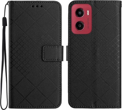 Coverup Hoesje - Geschikt voor Motorola Moto G05 / E15 Hoesje - Coverup Rhombus Book Case - Zwart