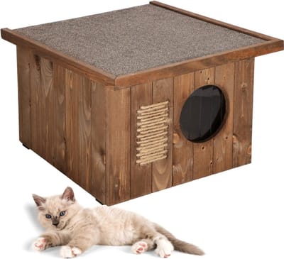 SNJY® Kattenhuis voor Buiten - Kattenhok - Kattenbak - Dierenhuis - 58D x 49,5B x 36H cm - Bruin