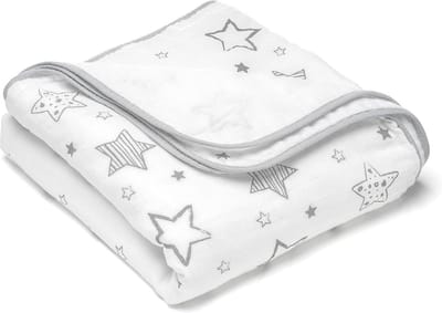 Multifunctionele Babydeken 120 x 120 cm - Katoenen Wiegdeken met Sterren - Oeko-Tex Kwaliteit