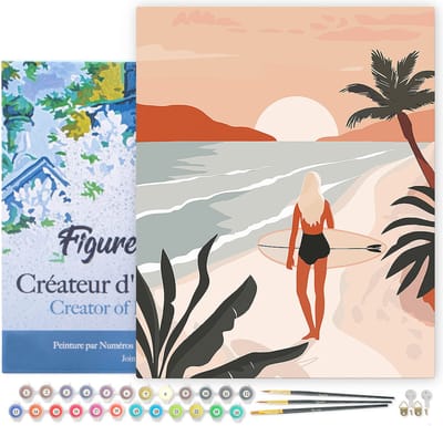 Figured'Art Schilderen op Nummer Volwassenen met lijst Strandwandeling bij zonsondergang- Handwerk acrylverf Kit DIY Compleet - 40x50cm Canvas al ingelijst