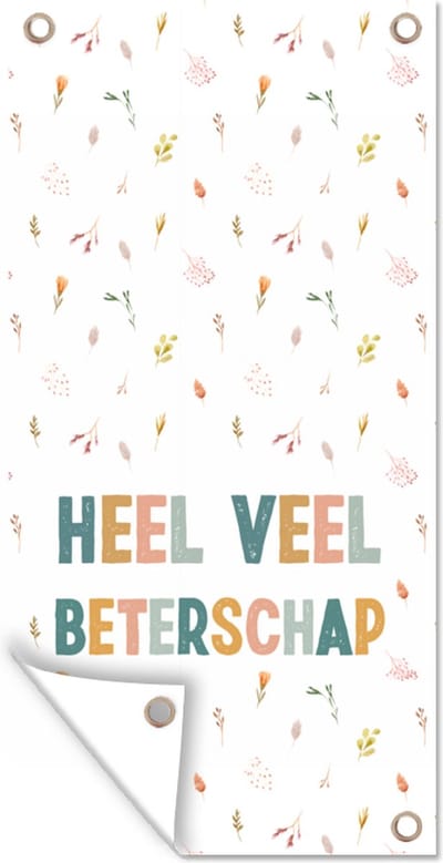 Schuttingposter Get well soon - Spreuken - Planten - Pastel - 100x200 cm - Tuindoek