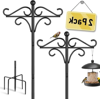 Hangende Vogelvoederstation, 195cm Vrijstaande Voederpalen en Hangers, Stevige Metalen Stand met Zwarte Haak, Ideaal voor Tuin en Buitenleven