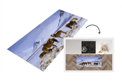Keukenloper - Loper keuken - Besneeuwde bergen met IJslander paarden - 120x50 cm - Keukenloper vinyl