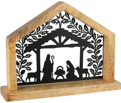 Dekoratief | Kerststal m/figuren, zwart/naturel, hout, 24x5x19cm | A258420