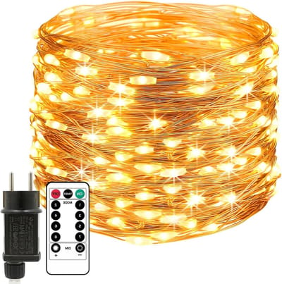 10M LED Koperdraad Sfeerlampen met 100 Warm Witte LEDs, Afstandsbediening, Waterdicht, 8 Modi & 4 Helderheidsniveaus voor Binnen en Buiten, Perfect voor Kerst, Tuinfeesten en Bruiloften