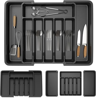 Uitschuifbare Besteklade – met 8 vakken – opbergsysteem voor keukenladen -voor Bestek, Messen & Keukengerei