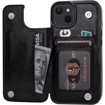 ShieldCase Wallet Case geschikt voor iPhone 15 hoesje bookcase (Zwart) - Book Case geschikt voor iPhone 15 hoesjeshouder bookcase - Zwart hoesje geschikt voor pasjes