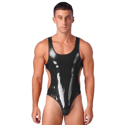 Porno jumpsuit heren - String - Latex look - BDSM - Erotische kleding - Hemd