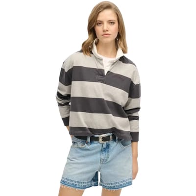 Superdry - Athletic Essentials rugbyshirt met strepen - Dames - Lange mouwen shirts