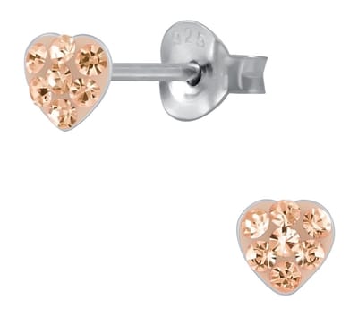 Joy|S - Zilveren petit hartje oorbellen - 4 mm - peach kristal - kinderoorbellen