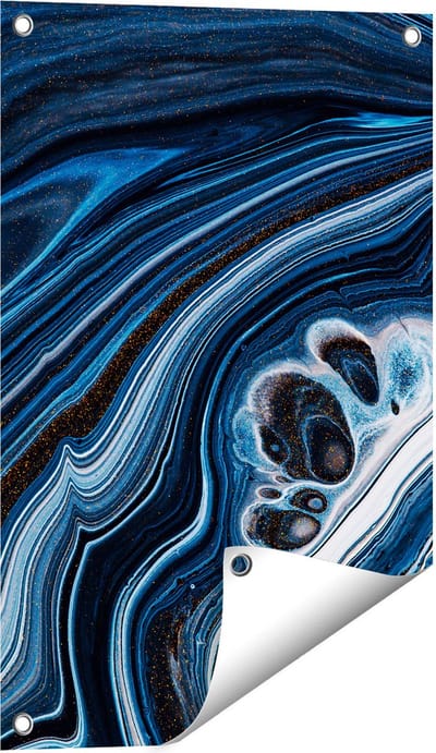 Gards Tuinposter Abstracte Kunst - Blauwe Verf - 40x60 cm - Tuindoek - Tuindecoratie - Wanddecoratie buiten - Tuinschilderij