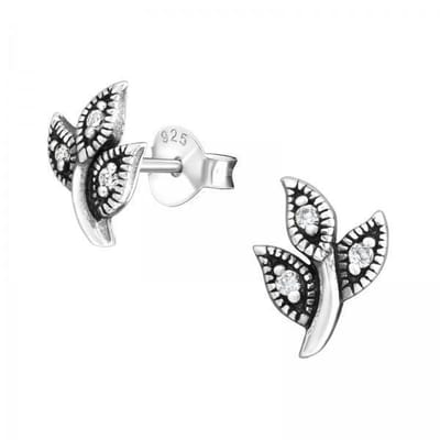 Aramat Jewels | Oorbellen | Zilveren Geoxideerde Oorbellen vrouw | Blad-Transparant-9x7mm | |8mm | Zilver | Kinderen, Volwassenen | Verkleurd niet