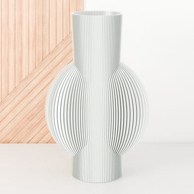 Fleuriek Vaas - Glanzend Wit - H30cm - Smalle gestreepte vaas - Vaas voor vensterbank - Moderne decoratie van bio plastic - Vensterbank decoratie