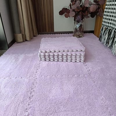 Pluche Vloertegels - Schuimmatten Puzzel - Spelen en Trainen - In elkaar grijpend Ontwerp - 60 x 60 cm - Paars