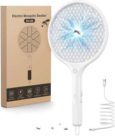 Thijox - Elektrische Vliegenmepper 4000V, Bug Swatter Racket Mosquito Killer, USB-C Oplaadbaar met Veilige 3-Laags Gaas & LED Licht, Lichtgewicht Vlie