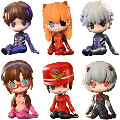 Figurine Anime EVA 8CM Asuka Langley Soryu Assise Manteau Ayanami Rei Jouet Nagisa Kaworu Modèle Ikari Shinji Cadeau Collection No box orange