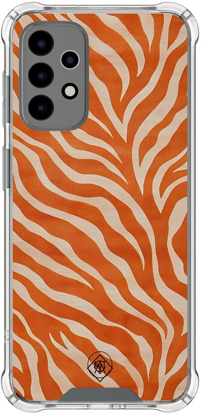 Hoesje (shockproof) geschikt voor Samsung Galaxy A52 5G - Zebra oranje - Extra sterke case - TPU/polycarbonaat - Print - Oranje, Transparant