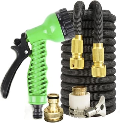 Tuinslang Uittrekbaar - Flexibele waterslang - Tuin en huis reinigen - Dubbele metalen connector - 7.5 meter uitgeschoven - Zwart