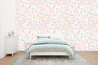 Behang - Fotobehang Unicorn - Snoep - Regenboog - Breedte 400 cm x hoogte 240 cm