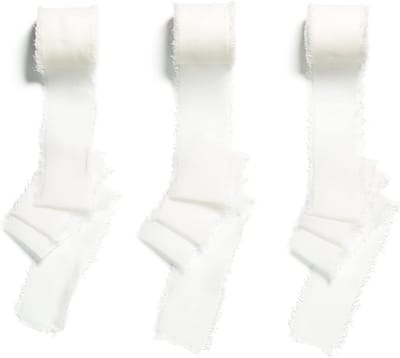 Set van 3 Witte Chiffon Lintrollen 3.8cm x 6m voor Cadeauverpakking, Bruiloft en Knutselen