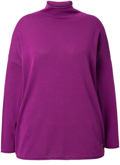Ulla Popken - Dames - Trui rolranden boxy opstaande kraag lange mouw - Bes - Maat 42+