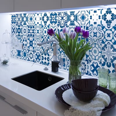 Zelfklevende tegelmuurstickers voor keuken en badkamer - 9 Jevina Azulejos cementtegelstickers - 9 stickers 10x10cm