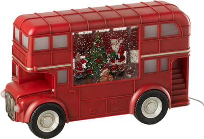 J-Line decoratie Bus + Muziek Kerstman - kunststof - mix - LED lichtjes