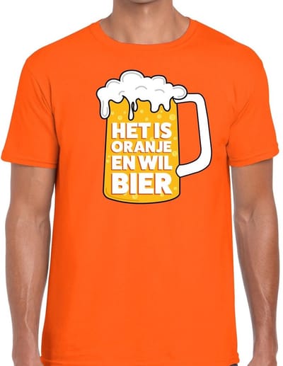 Oranje shirt met de tekst Het is oranje en wil bier - T-shirt oranje voor heren S