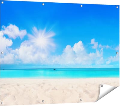 Gards Tuinposter Strand en Zee met Helder Witte Zand - 120x90 cm - Tuindoek - Tuindecoratie - Wanddecoratie buiten - Tuinschilderij